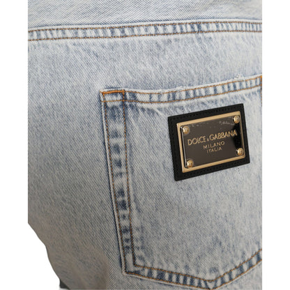 Dolce & Gabbana Multicolor Floral Print Denim Bermuda Shorts