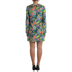 Dolce & Gabbana Multicolor Geometric Print Silk Crystals Midi Dress