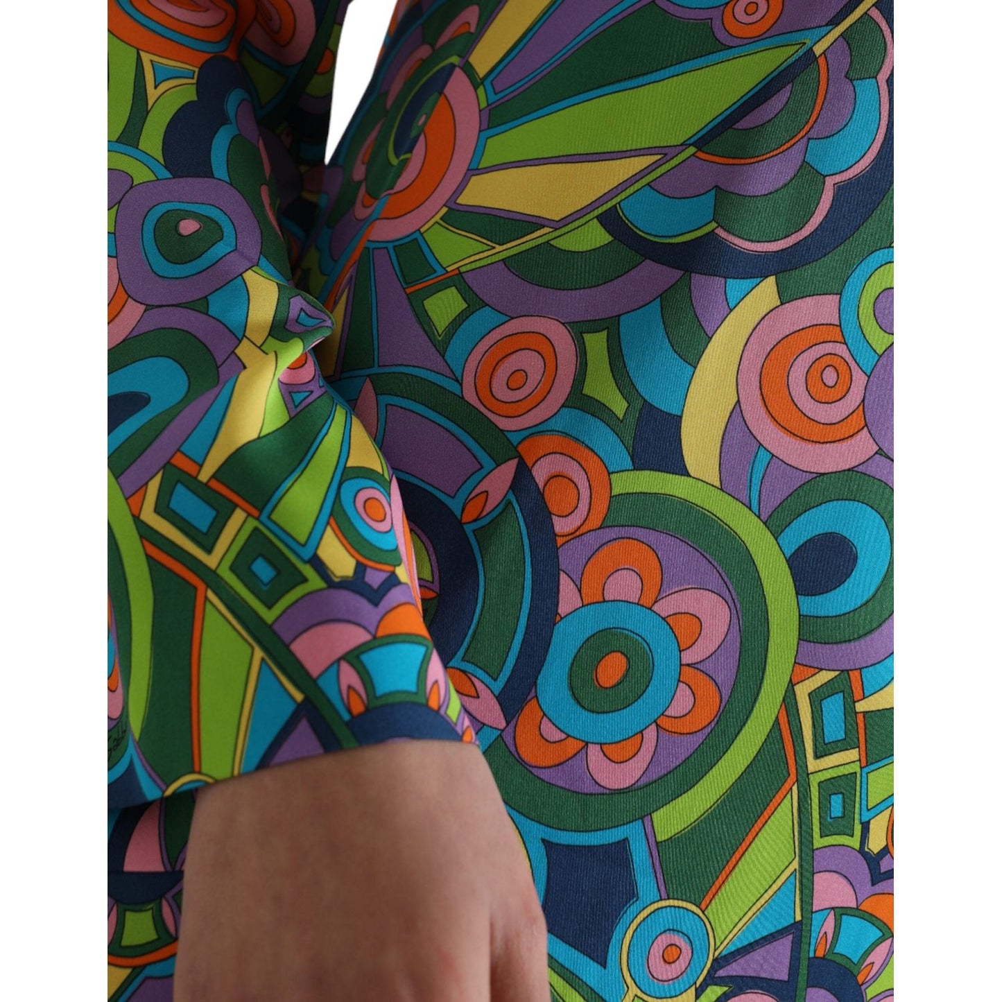 Dolce & Gabbana Multicolor Geometric Print Silk Crystals Midi Dress
