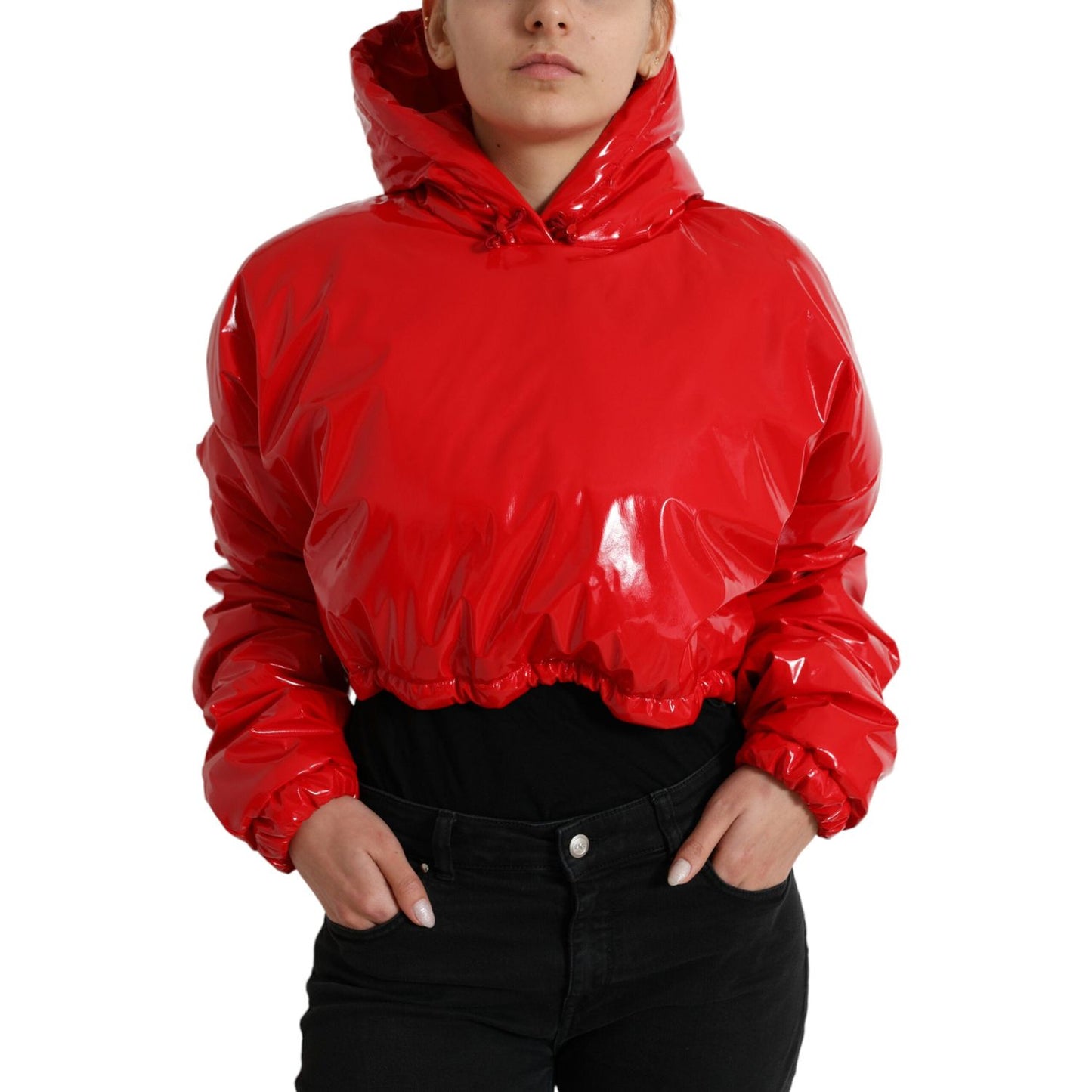 Dolce & Gabbana Shiny Red Hooded Cropped Short Coat Jacket Dolce & Gabbana