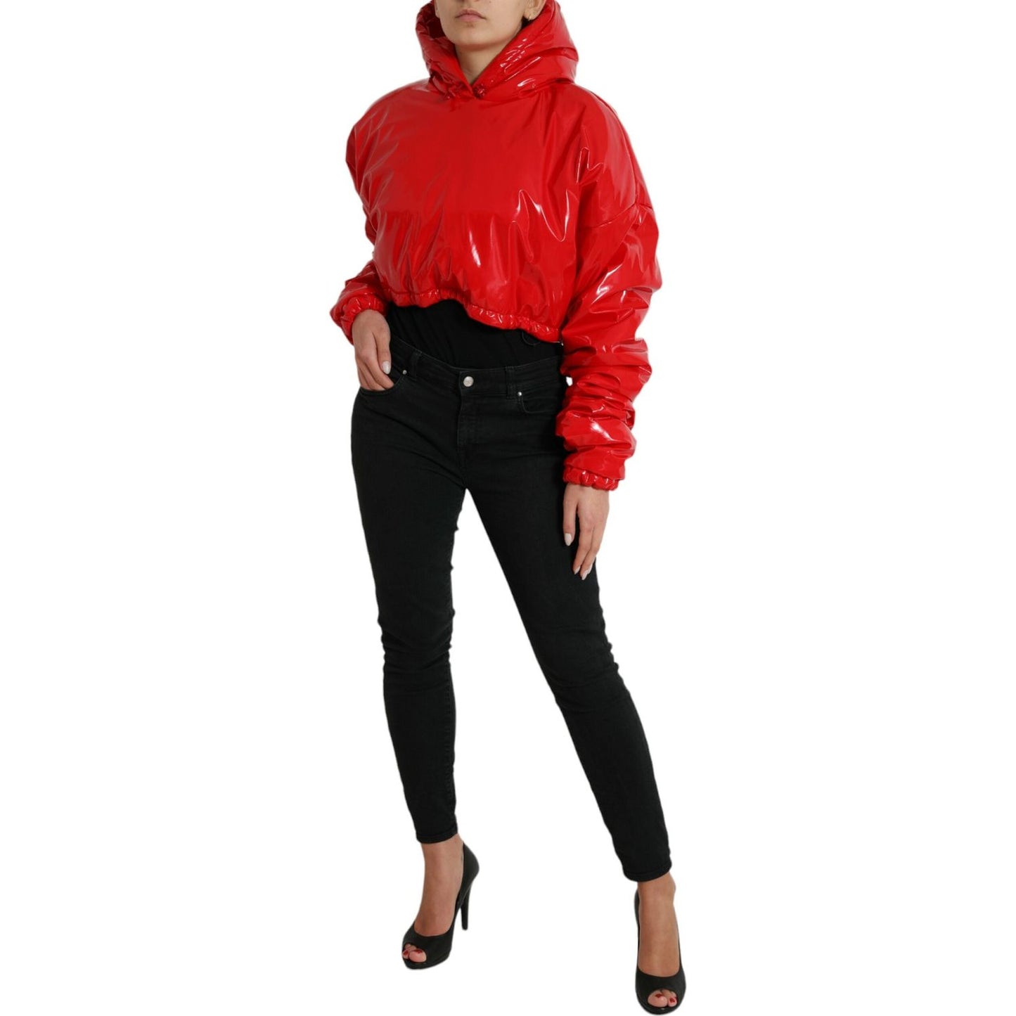 Dolce & Gabbana Shiny Red Hooded Cropped Short Coat Jacket Dolce & Gabbana