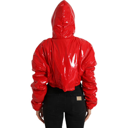 Dolce & Gabbana Shiny Red Hooded Cropped Short Coat Jacket Dolce & Gabbana