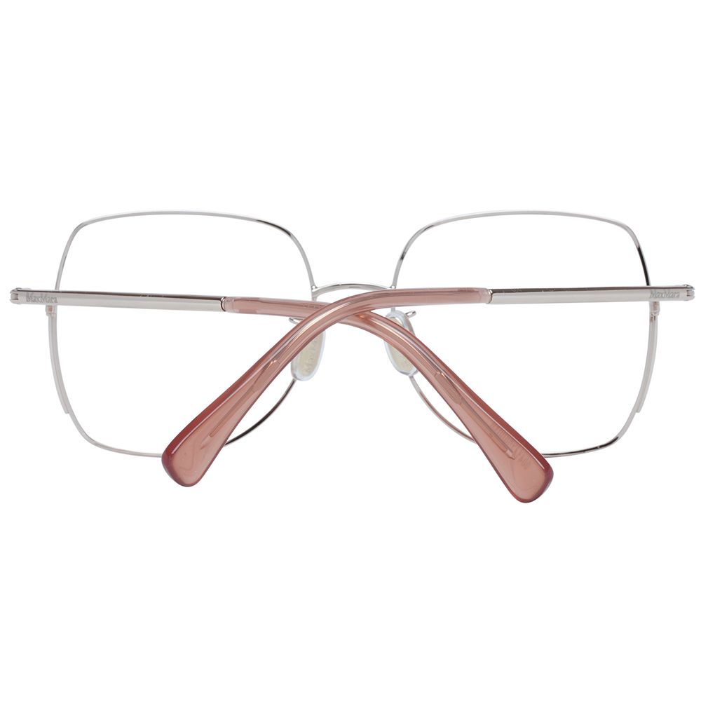 Max Mara Gold Women Glasses Frame trapezium-shaped metal with demo lenses, full-rim design, size 55-17-140, includes branded case.