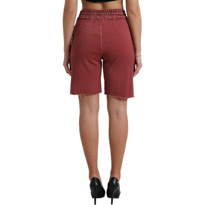 Dolce & Gabbana Maroon Cotton High Waist Sweatshorts Shorts