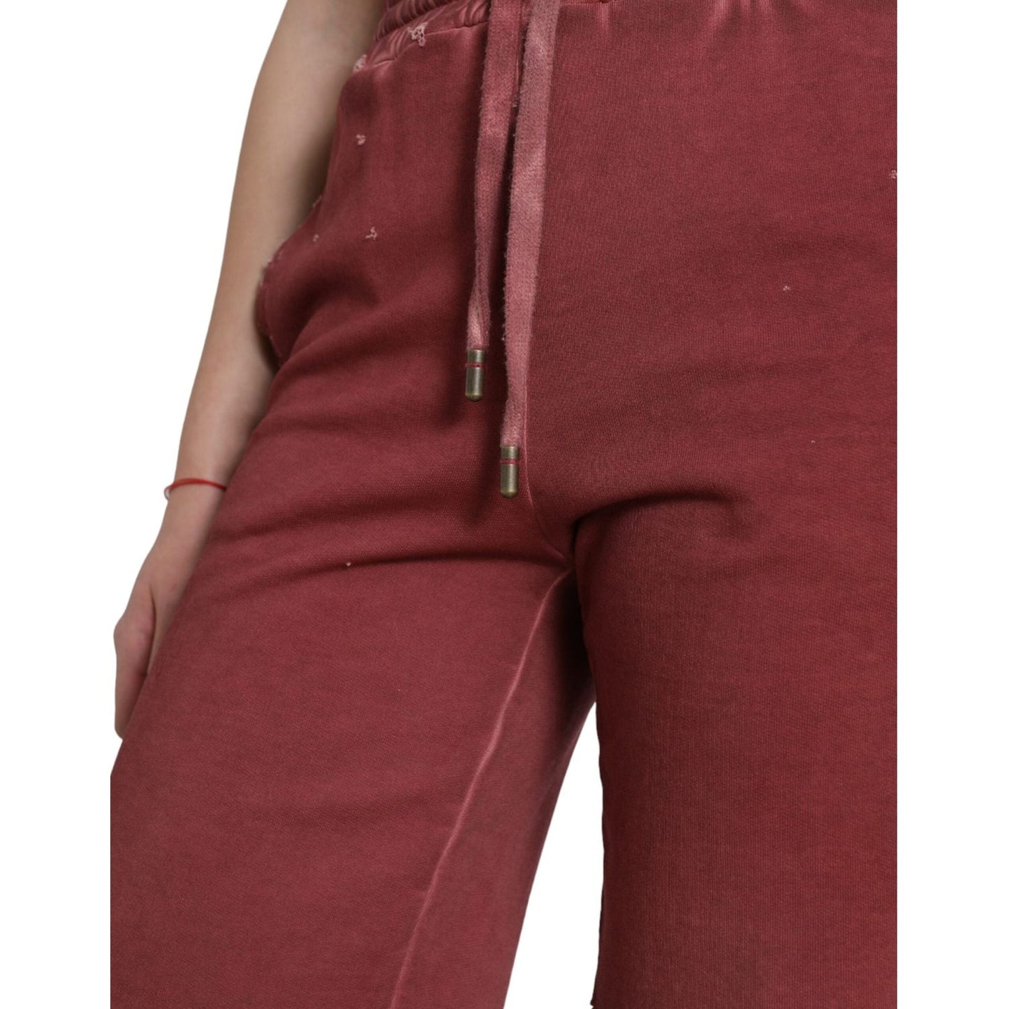 Dolce & Gabbana Maroon Cotton High Waist Sweatshorts Shorts