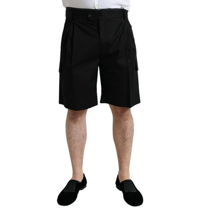 Dolce & Gabbana Black Cotton Stretch Cargo Bermuda Shorts