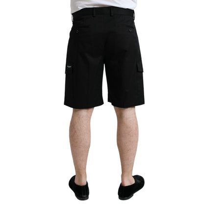 Dolce & Gabbana Black Cotton Stretch Cargo Bermuda Shorts
