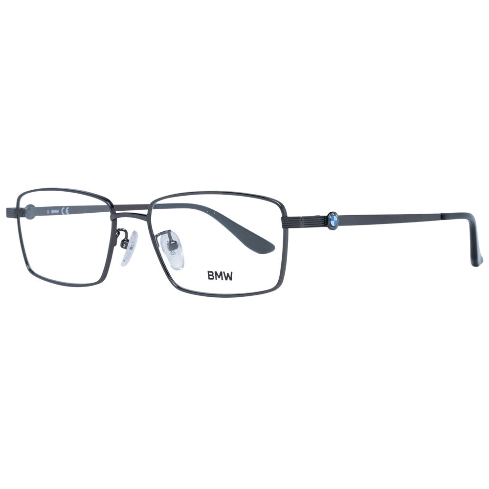 BMW Black Men Glasses Frame with full-rim black titanium rectangle design, demo plastic lenses, and branded case included.