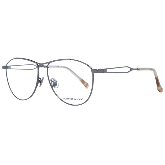 Scotch & Soda Gray Men Glasses Frame in gunmetal, aviator style with full-rim design, metal frame, and demo lenses, size 55-13-140.