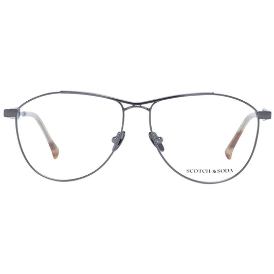 Scotch & Soda Gray Men Glasses Frame in full-rim aviator style, gunmetal color, metal frame, size 55-13-140 with demo lenses.