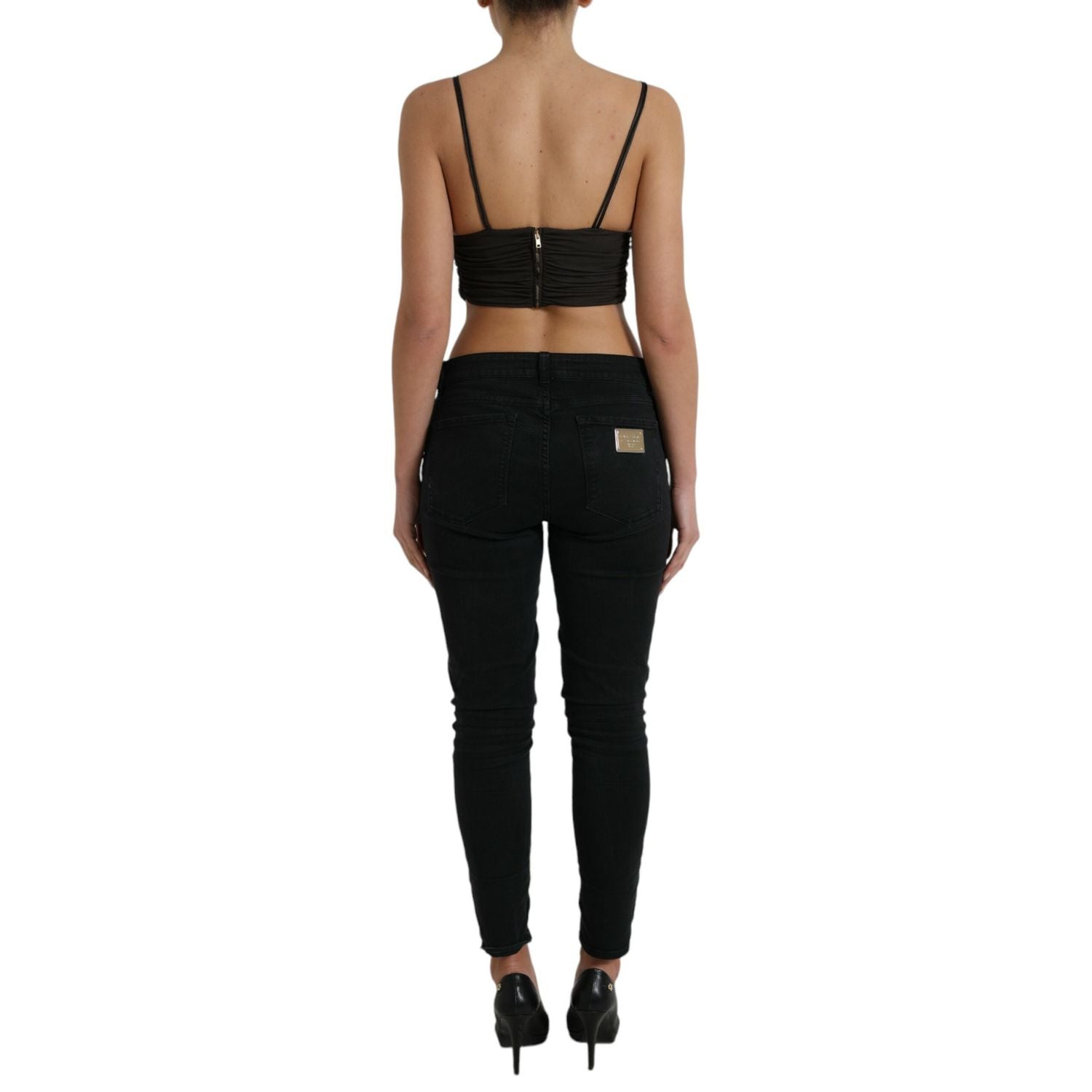 Dolce & Gabbana Brown Viscose Plunging V-neck Cropped Tank Top