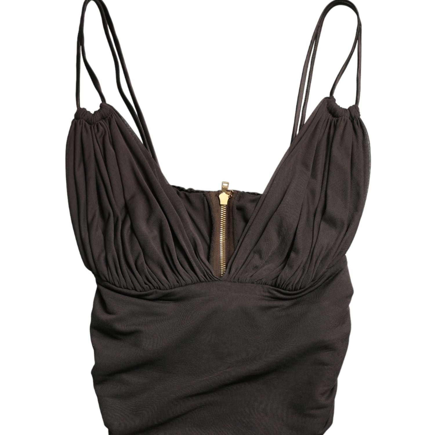 Dolce & Gabbana Brown Viscose Plunging V-neck Cropped Tank Top