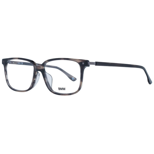 BMW Gray Men Glasses Frame full-rim rectangle plastic with demo lenses, 56-15-145 size. Includes branded case, no extra features.