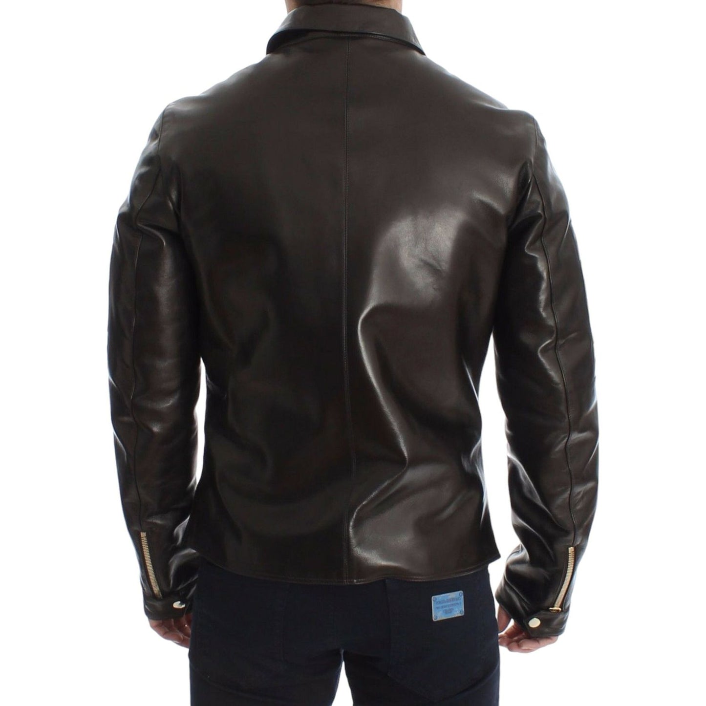 Dolce & Gabbana Brown Lambskin Leather Zipper Jacket