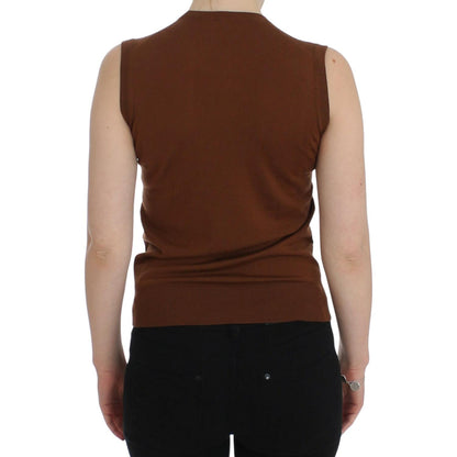 Dolce & Gabbana Brown Wool Black Lace Vest Sweater Top