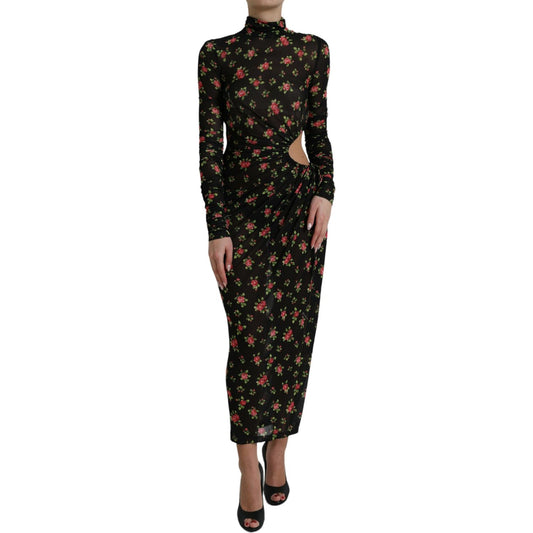 Dolce & Gabbana Black Floral Cut Out Sheath Long Maxi Dress