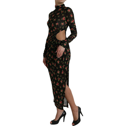Dolce & Gabbana Black Floral Cut Out Sheath Long Maxi Dress