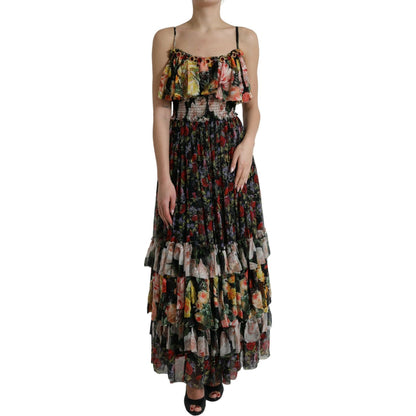 Dolce & Gabbana Multicolor Floral Chiffon Tiered Maxi Dress