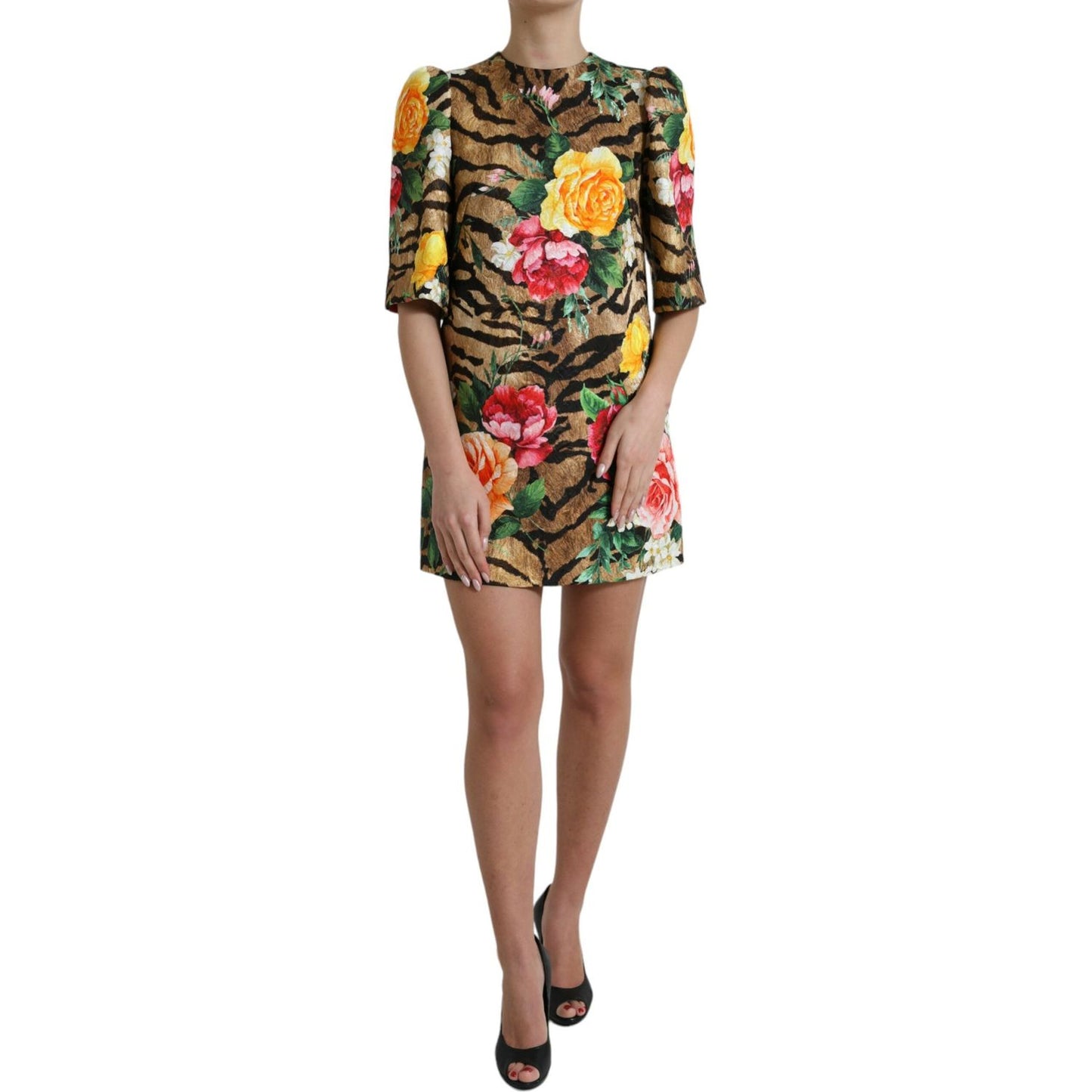 Dolce & Gabbana Multicolor Tiger Floral Print Shift Mini Dress