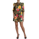 Dolce & Gabbana Multicolor Tiger Floral Print Shift Mini Dress