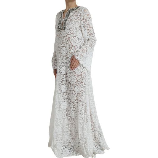 Dolce & Gabbana White Lace Crystal Embellished Shift Dress