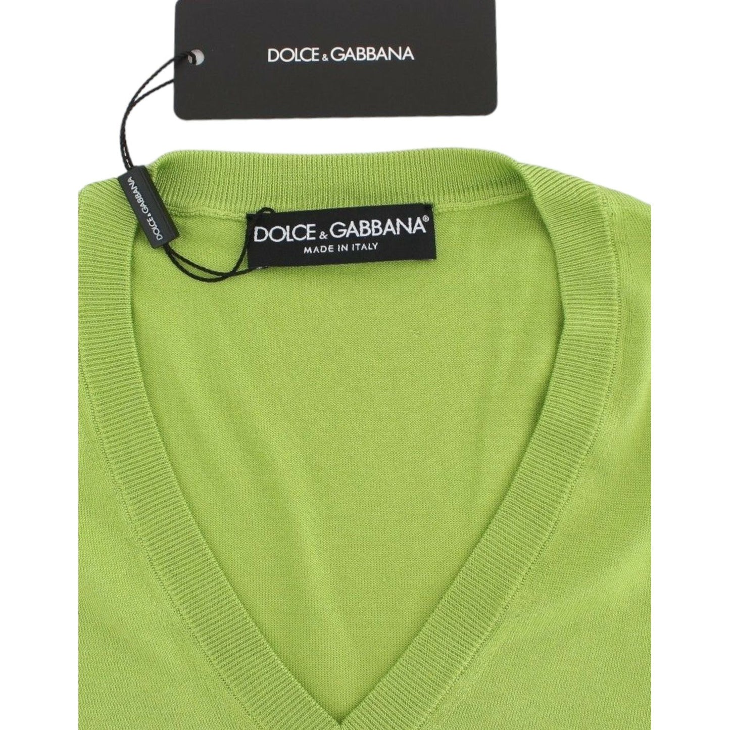 Dolce & Gabbana Green Wool V-neck Pullover Sweater Top