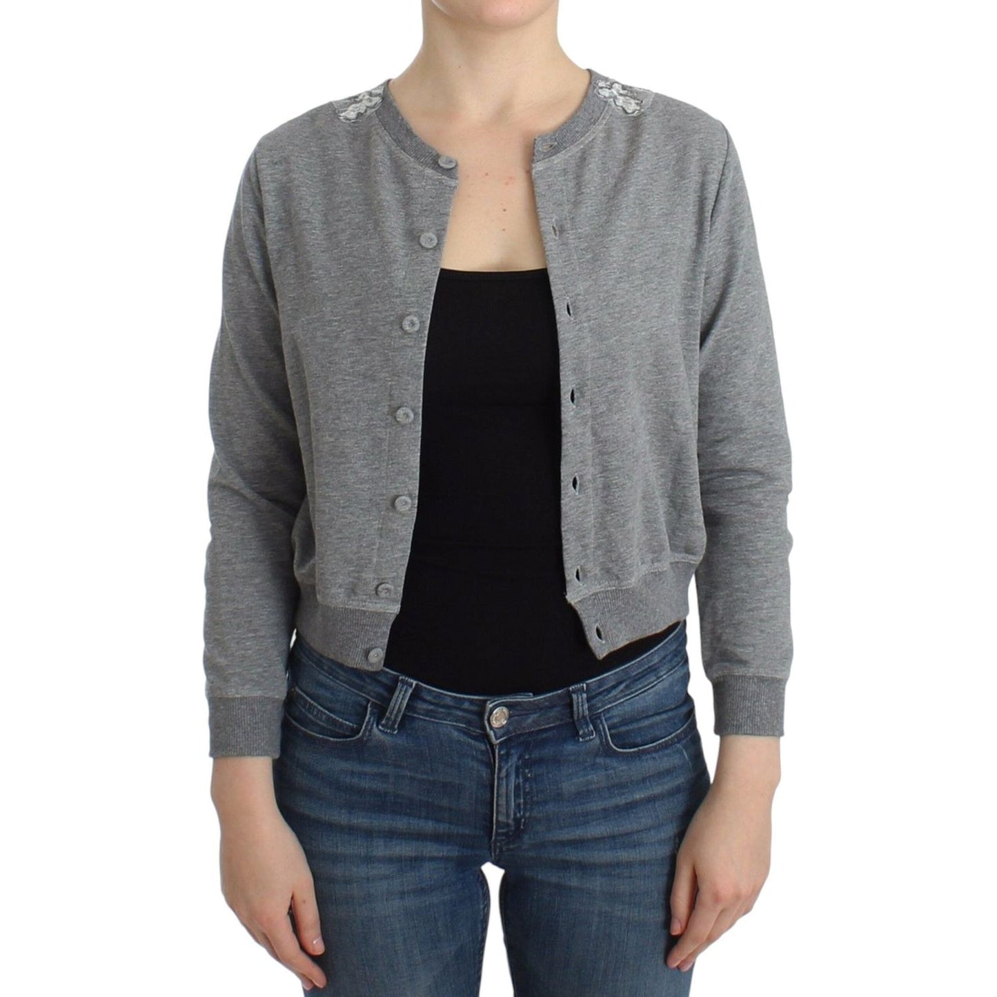 Ermanno Scervino Lingerie Gray Lace Sweater Cardigan Top