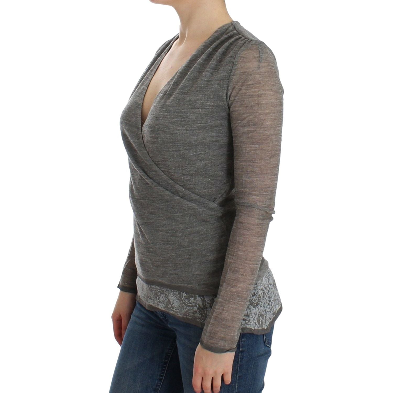 Ermanno Scervino Gray Wool Blend Stretch Long Sleeve Sweater