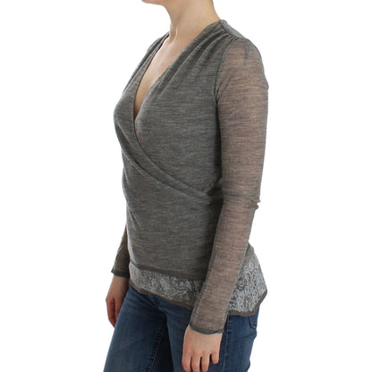 Ermanno Scervino Gray Wool Blend Stretch Long Sleeve Sweater