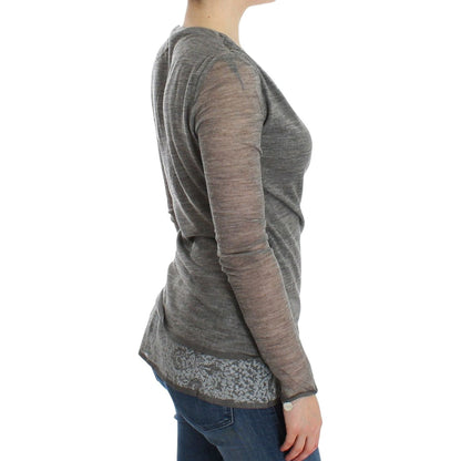 Ermanno Scervino Gray Wool Blend Stretch Long Sleeve Sweater
