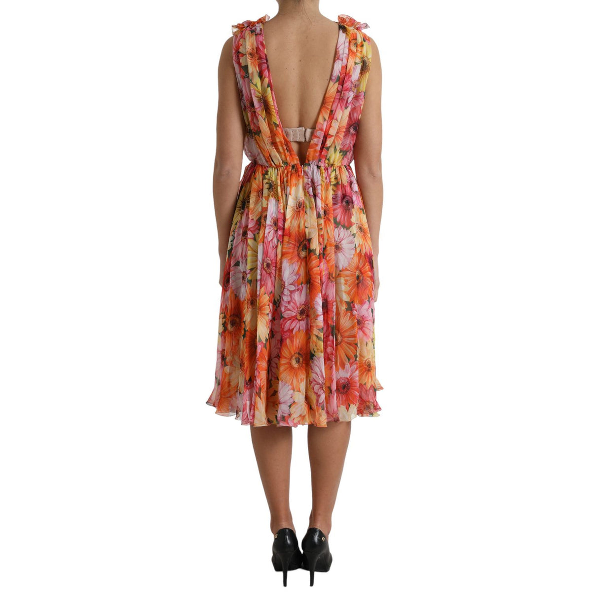 Dolce & Gabbana Multicolor Sunflower Print Silk Midi Dress