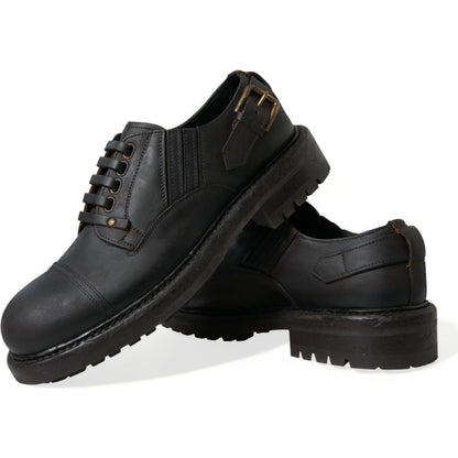 Dolce & Gabbana Brown Leather Lace Up Derby Men Dress Shoes