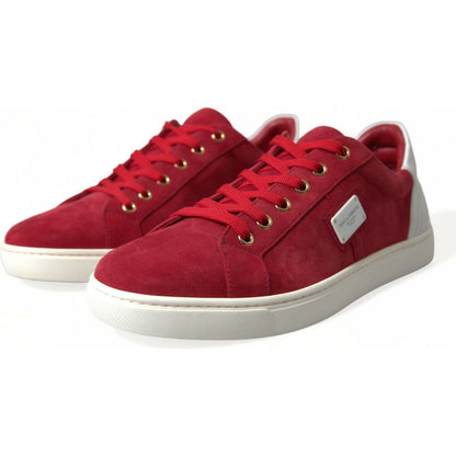 Dolce & Gabbana Red Suede Leather Men Low Top Sneakers Shoes