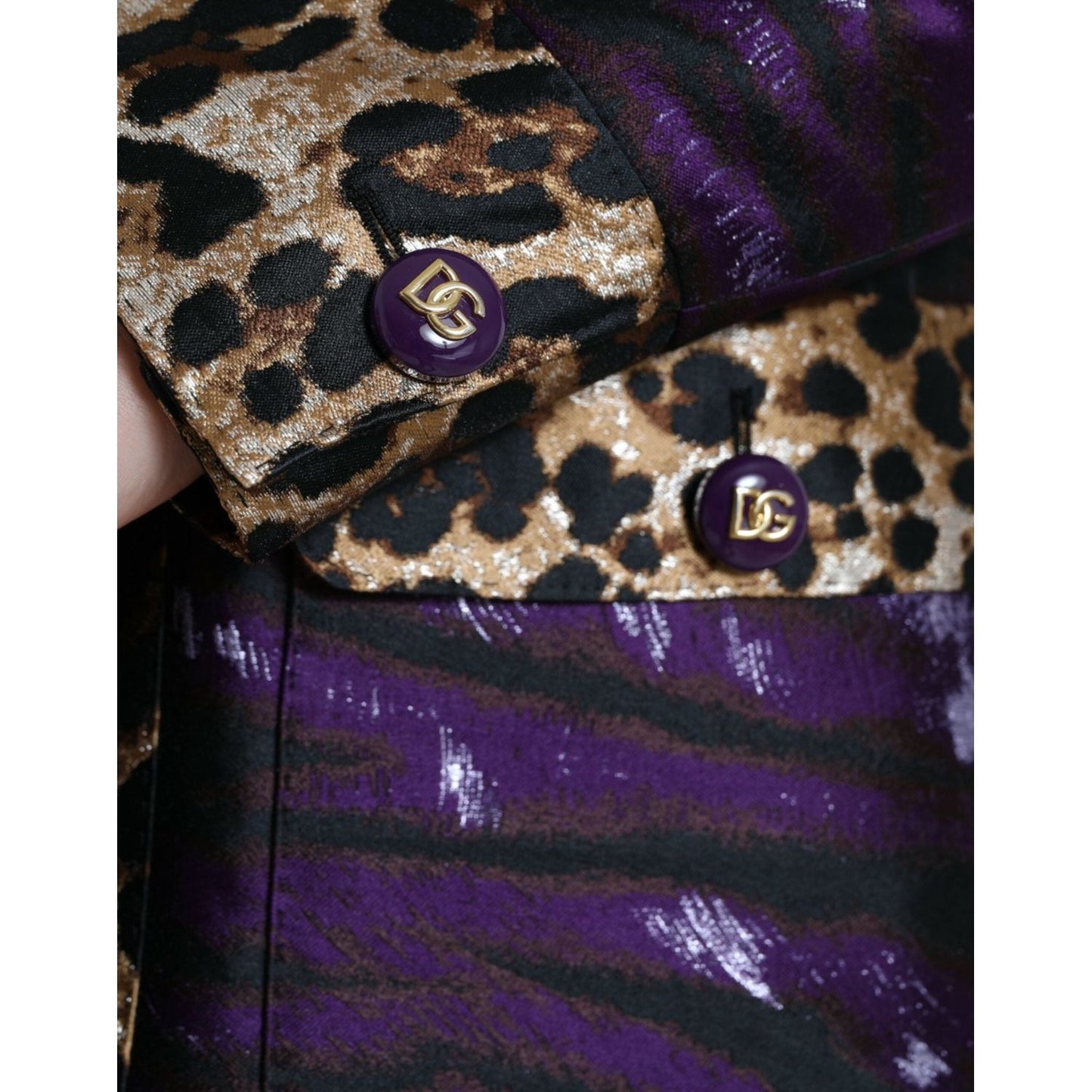 Dolce & Gabbana Purple Lamé Jacquard Tiger Print Coat Jacket