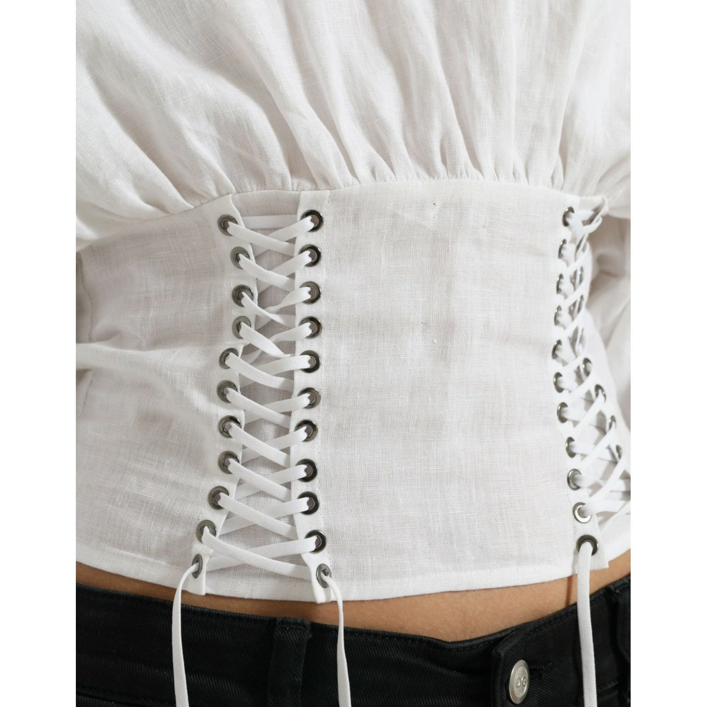 Dolce & Gabbana White Cotton Corset Cropped Long Sleeves Topclothing