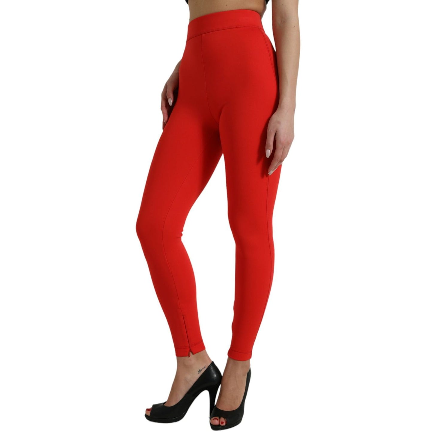 Dolce & Gabbana Red Nylon Stretch Slim Leggings Pants