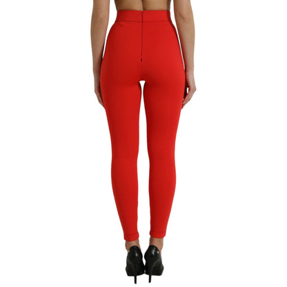 Dolce & Gabbana Red Nylon Stretch Slim Leggings Pants
