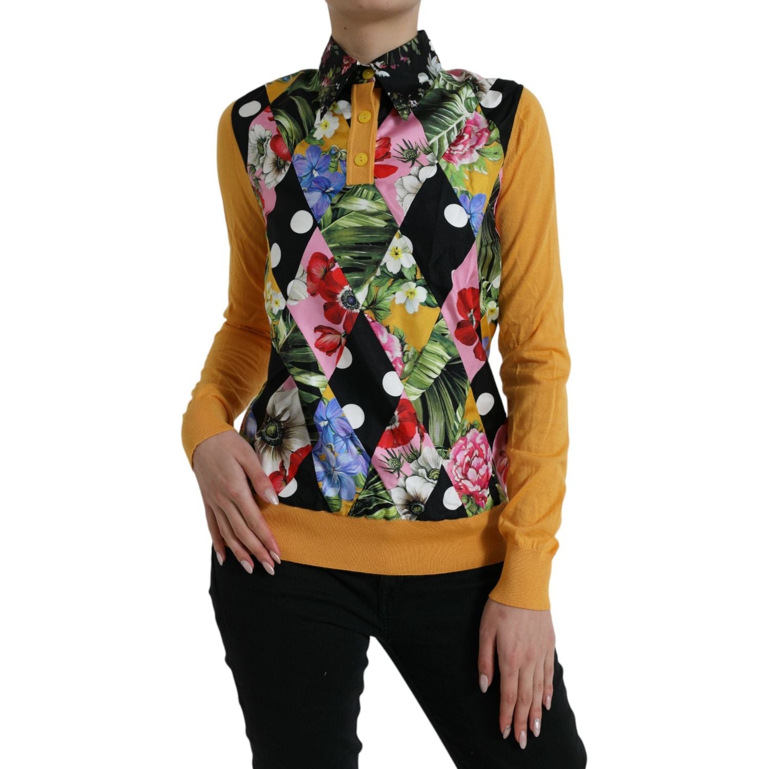 Dolce & Gabbana Multicolor Patchwork Cashmere Henley Sweater