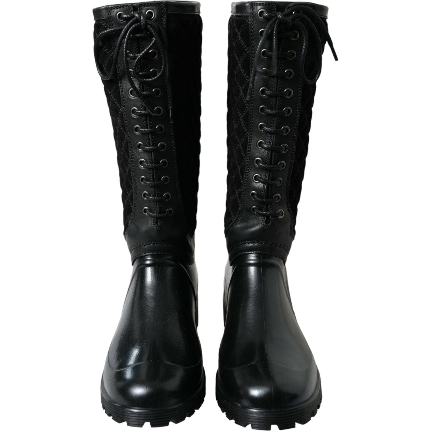 Dolce & Gabbana Black Chioggia Rubber Suede Rain Boots Shoes