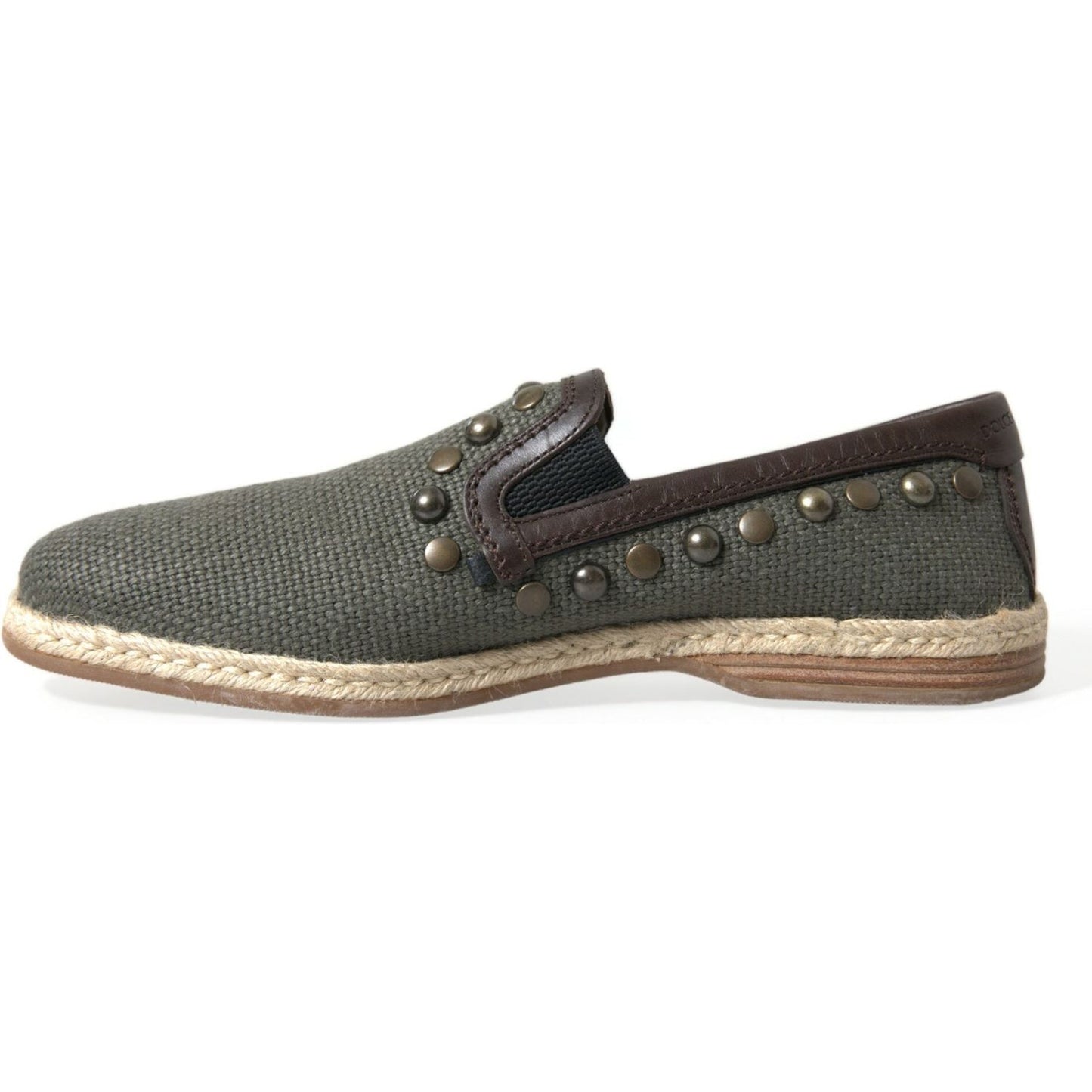 Dolce & Gabbana Gray Linen Leather Studded Loafers Shoes