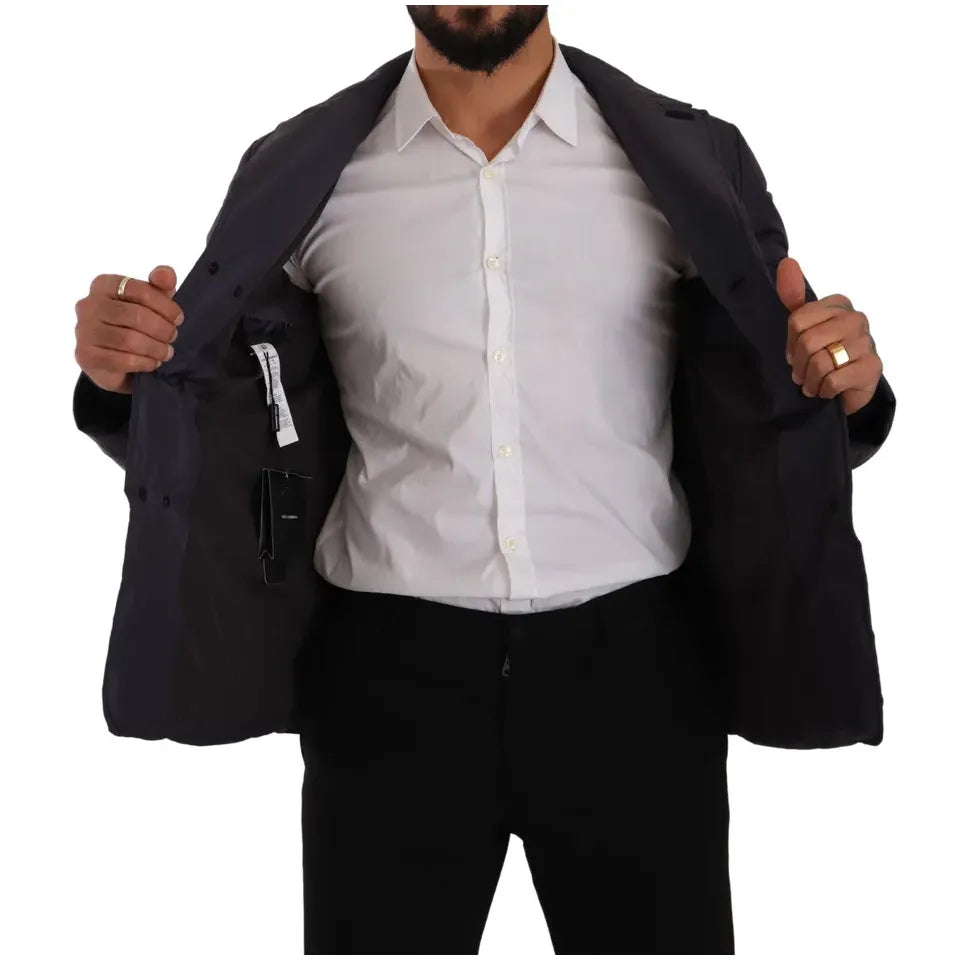 Dolce & Gabbana Blue Silk Goat Coat Blouson Winter Jacket