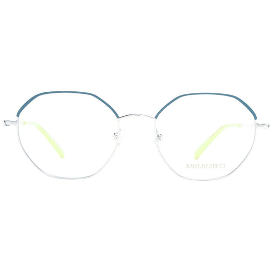 Emilio Pucci Gray Women Glasses Frame with metal full-rim design and demo lenses, includes branded case.