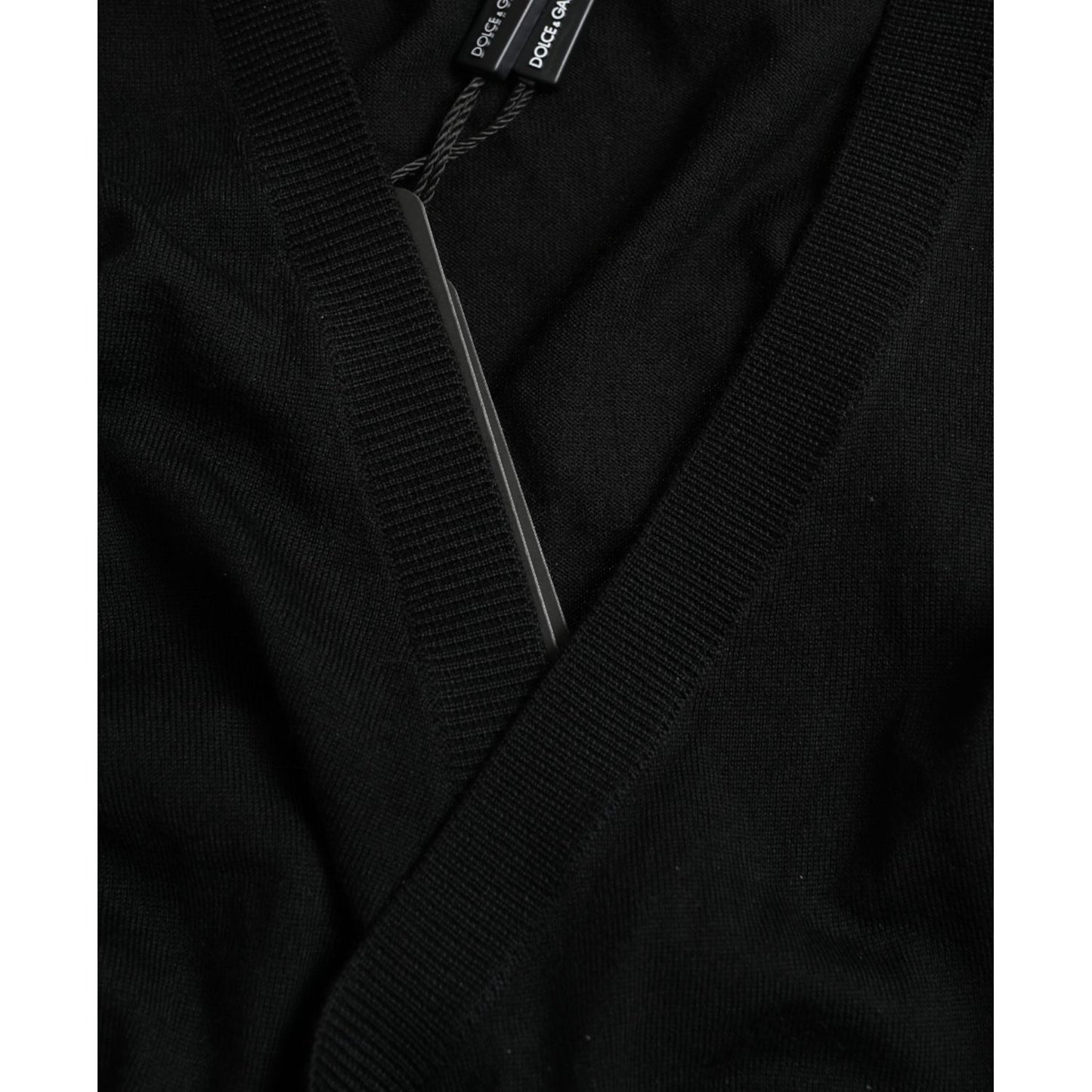 Dolce & Gabbana Black Wool V-neck Crossed Cardigan Sweater