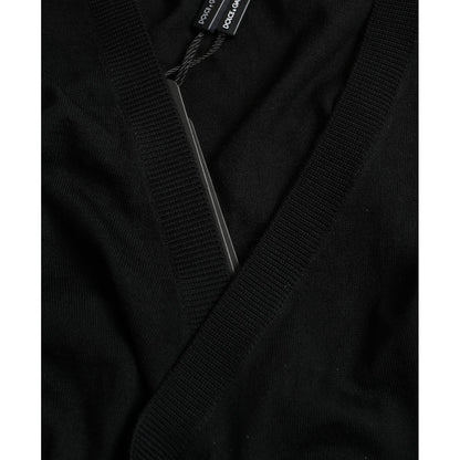 Dolce & Gabbana Black Wool V-neck Crossed Cardigan Sweater