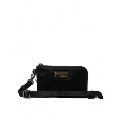 Dolce & Gabbana Black Nylon Logo Plaque Keyring Pouch Clutch Bag
