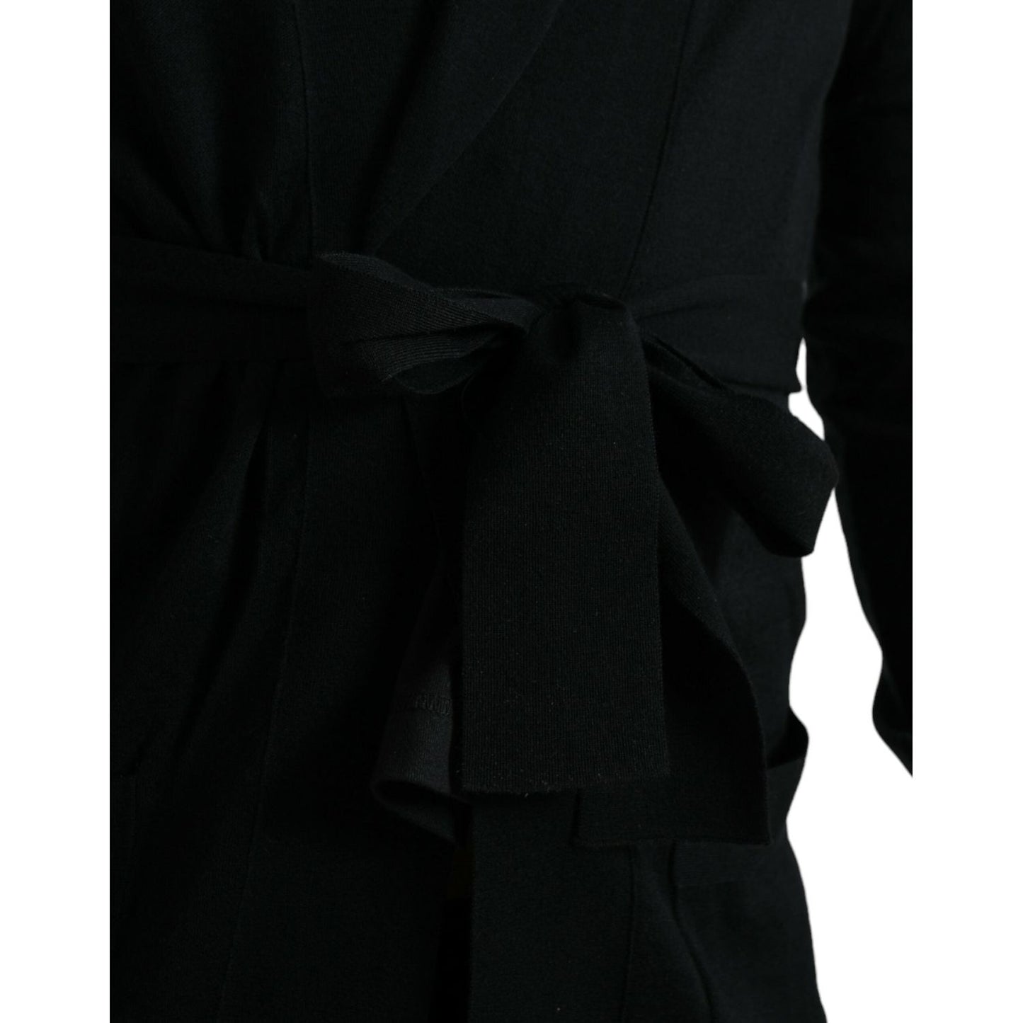 Dolce & Gabbana Black Cashmere Long Sleeves Belted Wrap Robe