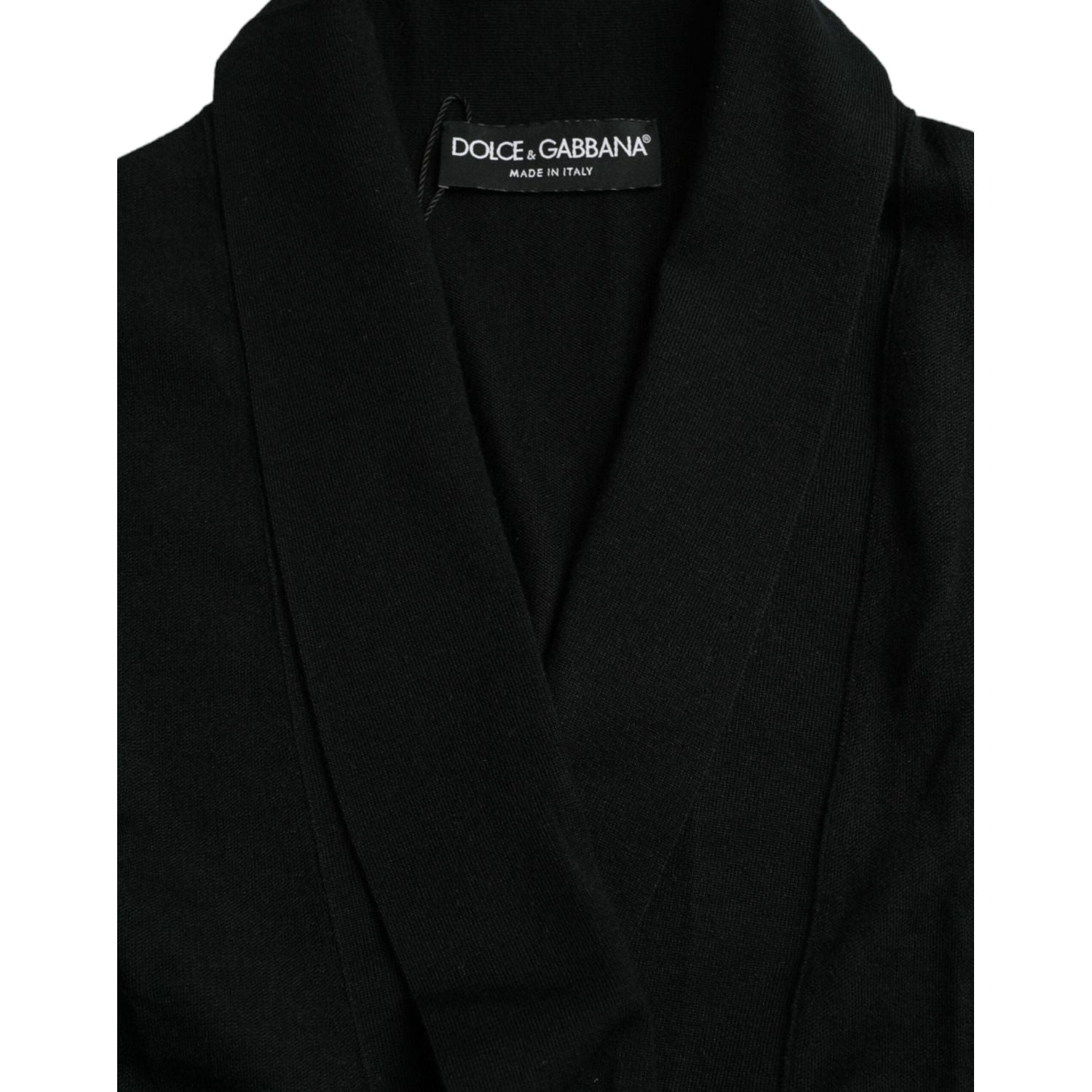 Dolce & Gabbana Black Cashmere Long Sleeves Belted Wrap Robe