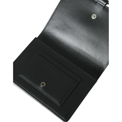 Dolce & Gabbana Black White Leather Crystal Embellished Cardholder Wallet