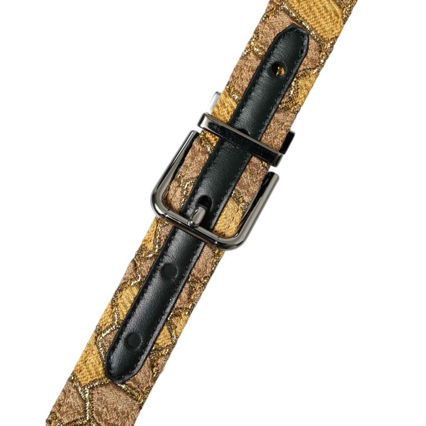 Dolce & Gabbana Gold Leather Jacquard Silver Metal Buckle Belt