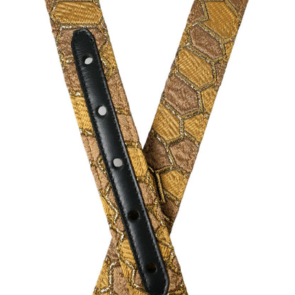 Dolce & Gabbana Gold Leather Jacquard Silver Metal Buckle Belt